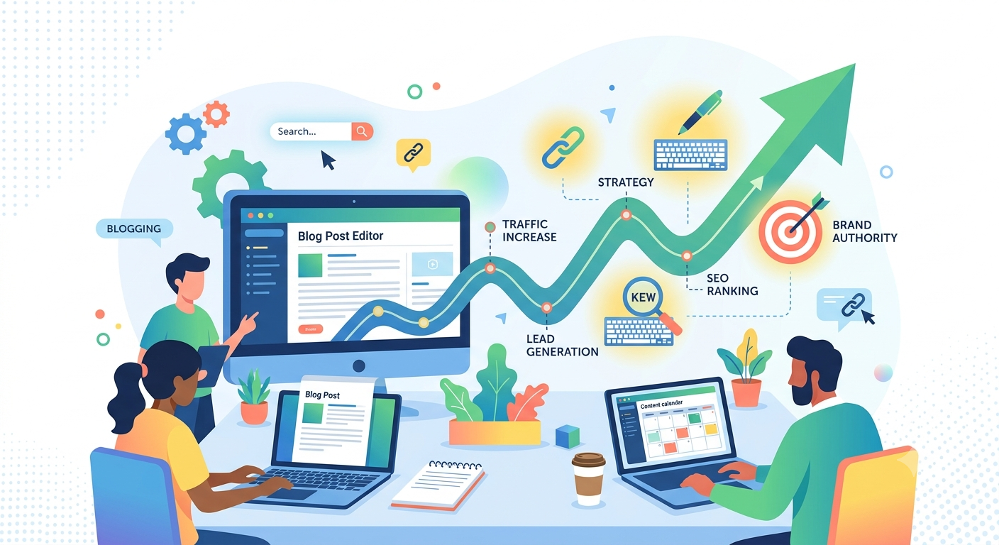 usiness owner using blogging to improve SEO and website traffic